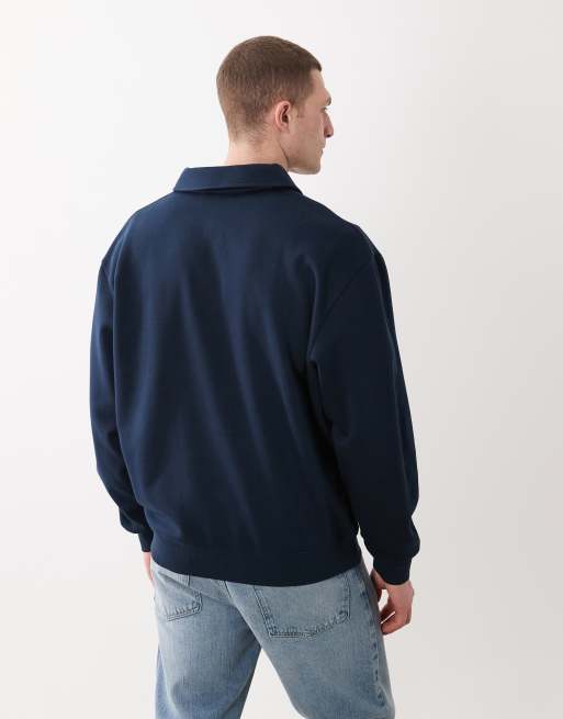 ASOS DESIGN - Ruimvallend sweatshirt met 1/4 rits en kraag in marineblauw, 5 van 5