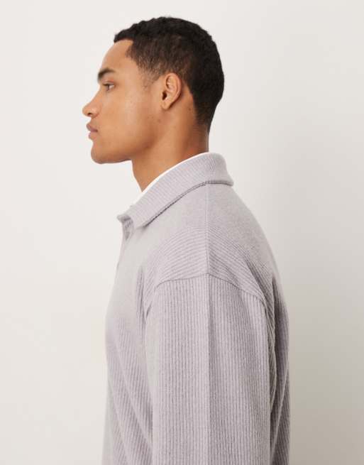 ASOS DESIGN - Ruimvallend sweatshirt met geborstelde ribbels en kraag in gemêleerd grijs, 4 van 5