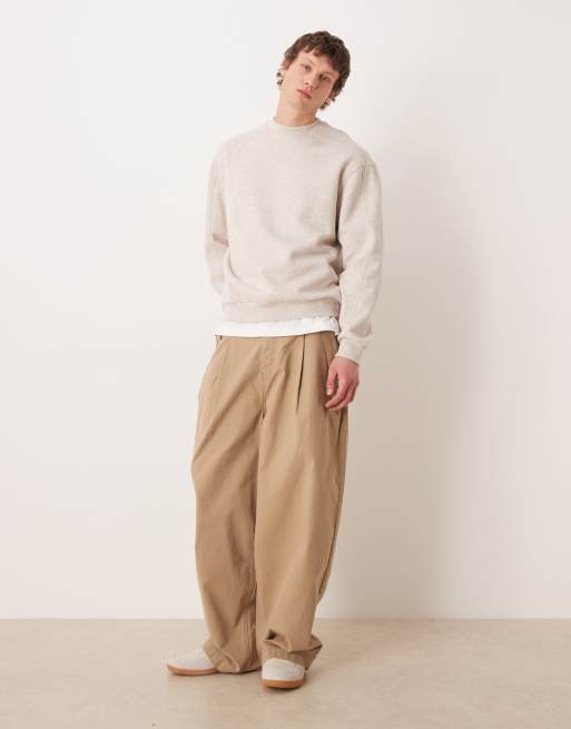 ASOS DESIGN - Ruimvallend sweatshirt met geribbelde panelen in crème, 2 van 5
