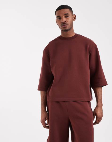 ASOS DESIGN - Ruimvallend sweatshirt met korte mouwen in donkerbruin, deel van co-ord set - view 1
