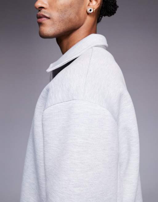 ASOS DESIGN - Ruimvallend sweatshirt met kwart rits, kraag en vaste zoom in gemêleerd grijs, 4 van 5