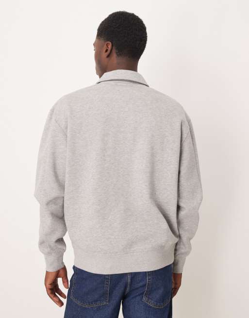 ASOS DESIGN - Ruimvallend sweatshirt met polokraag in gemêleerd grijs, 3 van 5
