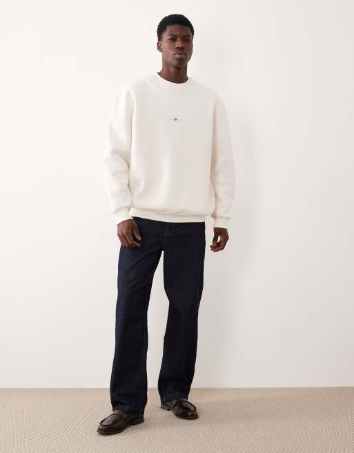 ASOS DESIGN - Ruimvallend sweatshirt met print van hemellichamen op de achterkant in gebroken wit, 2 van 5