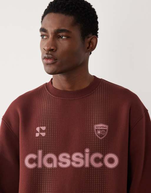 ASOS DESIGN - Ruimvallend sweatshirt met ronde hals en voetbalprint in bruin, 5 van 5