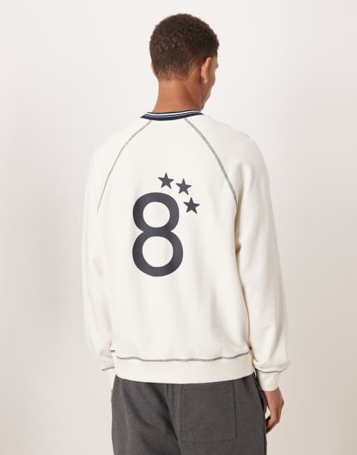 ASOS DESIGN - Ruimvallend sweatshirt met tekstprint en contrasterende stiksels in gebroken wit, 3 van 5