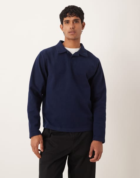 ASOS DESIGN - Ruimvallend sweatshirt met vaste zoom en wollook in marineblauw - view 1