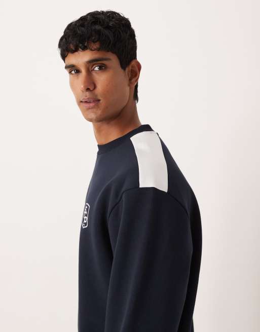 ASOS DESIGN - Ruimvallend sweatshirt met voetbalprint in marineblauw, 4 van 5