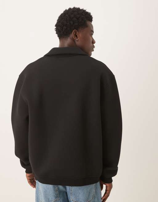 ASOS DESIGN - Ruimvallend sweatshirt van zware scuba-achtige stof met kwart rits en opstaande boord in zwart, 3 van 5