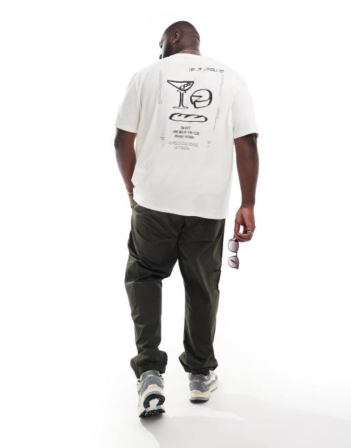 ASOS DESIGN - Ruimvallend T-shirt in beige met abstracte kunstprint op de rug, 2 van 4