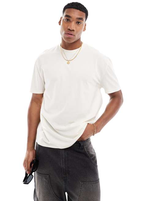 ASOS DESIGN - Ruimvallend T-shirt in beige met abstracte kunstprint op de rug, 3 van 4
