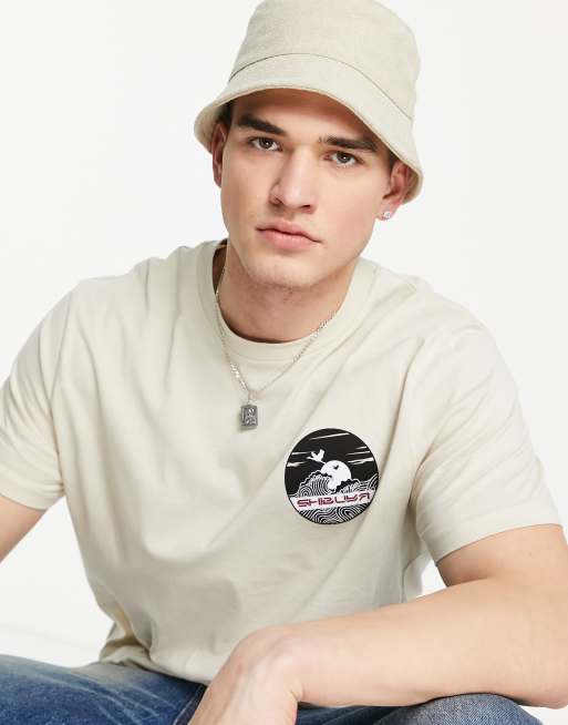 ASOS DESIGN - Ruimvallend T-shirt in beige met logoprint op de borst