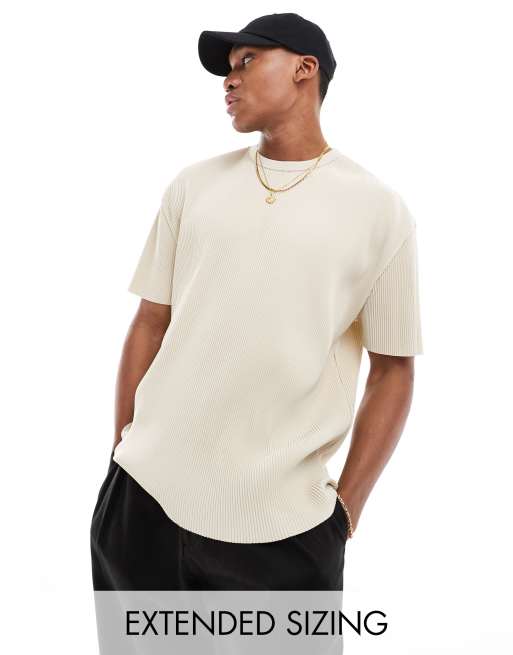 ASOS DESIGN - Ruimvallend T-shirt in beige plissé