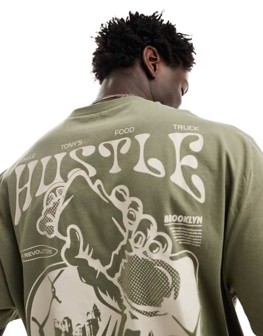 ASOS DESIGN - Ruimvallend T-shirt in bruin met burritoprint op de achterkant