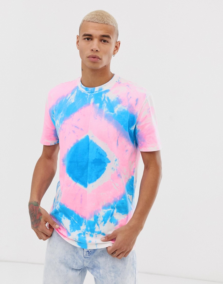 ASOS DESIGN - Ruimvallend T-shirt in zware jersey met tie-dye wassing in lila-Roze