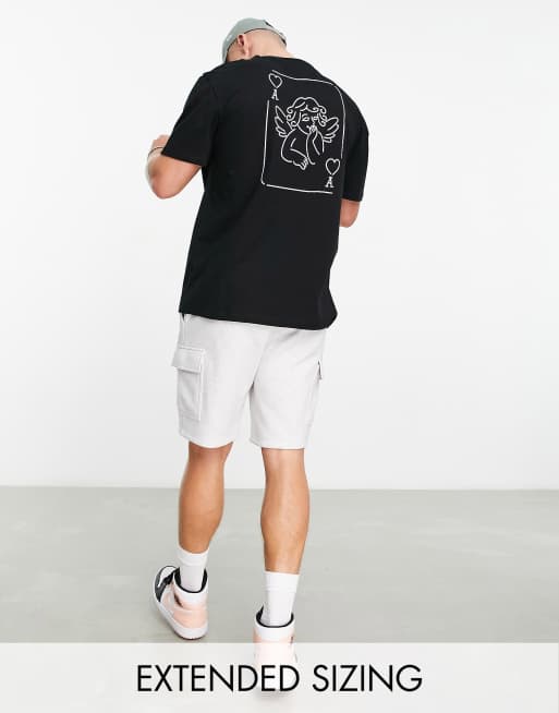 ASOS DESIGN - Ruimvallend t-shirt in zwart met kaartprint op de achterkant