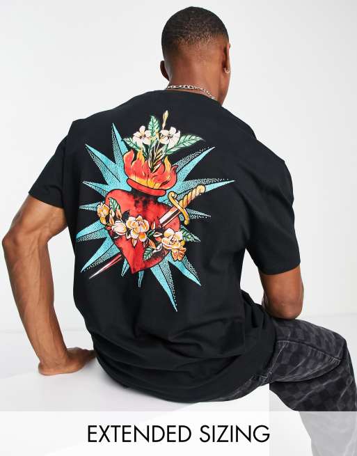 ASOS DESIGN - Ruimvallend T-shirt in zwart met print op de voor- en achterkant