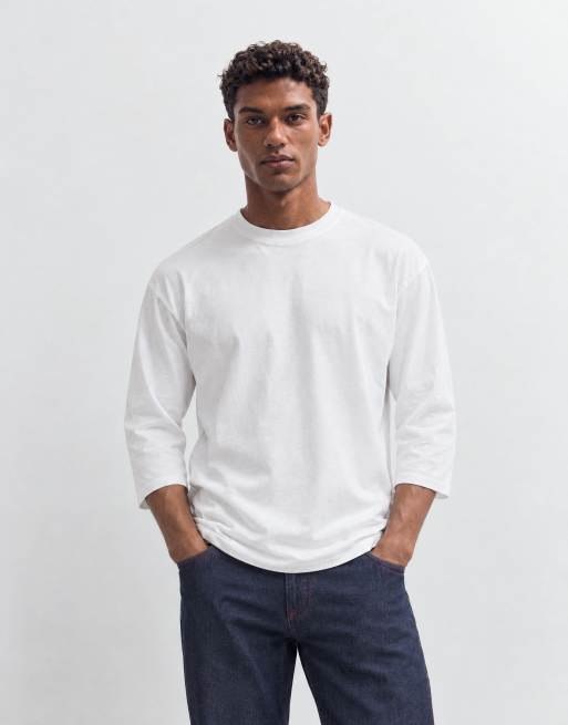 ASOS DESIGN ruimvallend T-shirt met 3/4-lengte en ronde zoom in wit, 7 van 9