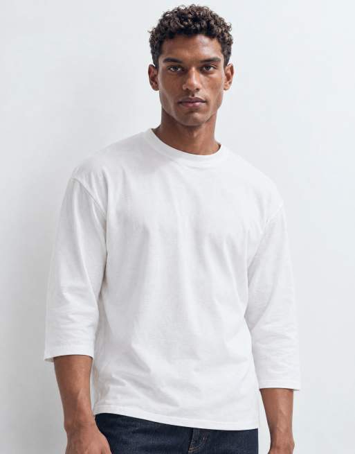 ASOS DESIGN ruimvallend T-shirt met 3/4-lengte en ronde zoom in wit, 9 van 9
