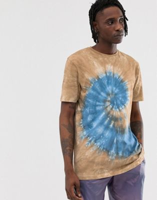 ASOS DESIGN - Ruimvallend T-shirt met blauwe tie-dye in spiraalvorm
