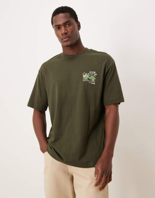 ASOS DESIGN - Ruimvallend T-shirt met bonsai-print in donkergroen, 3 van 5
