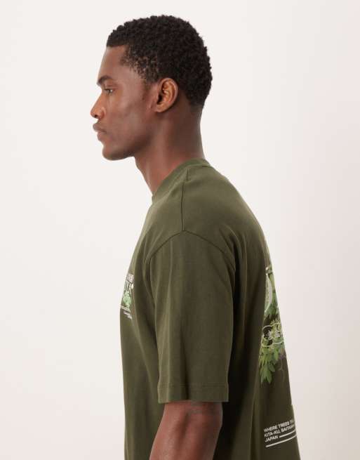 ASOS DESIGN - Ruimvallend T-shirt met bonsai-print in donkergroen, 4 van 5