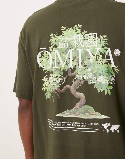 ASOS DESIGN - Ruimvallend T-shirt met bonsai-print in donkergroen, 5 van 5