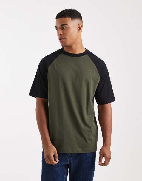 ASOS DESIGN - Ruimvallend T-shirt met contrasterende raglanmouwen in kaki - view 1