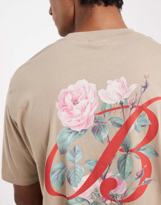 ASOS DESIGN - Ruimvallend T-shirt met digitale bloemenprint in beige, 5 van 5