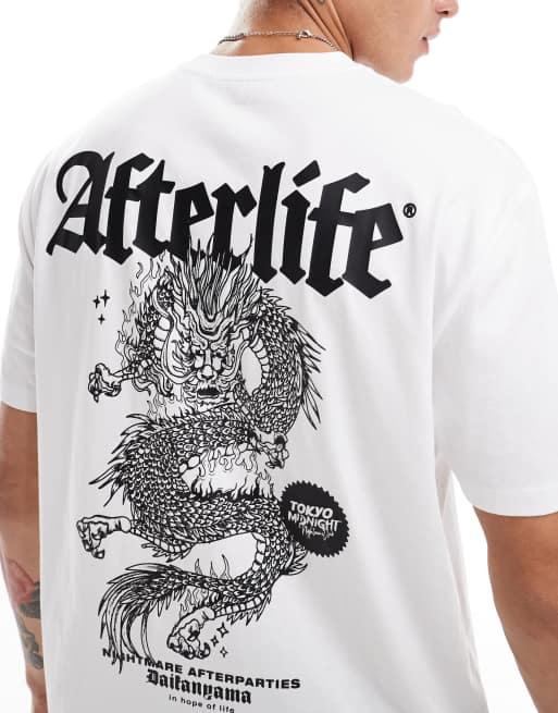 ASOS DESIGN - Ruimvallend T-shirt met drakenprint op rug in wit