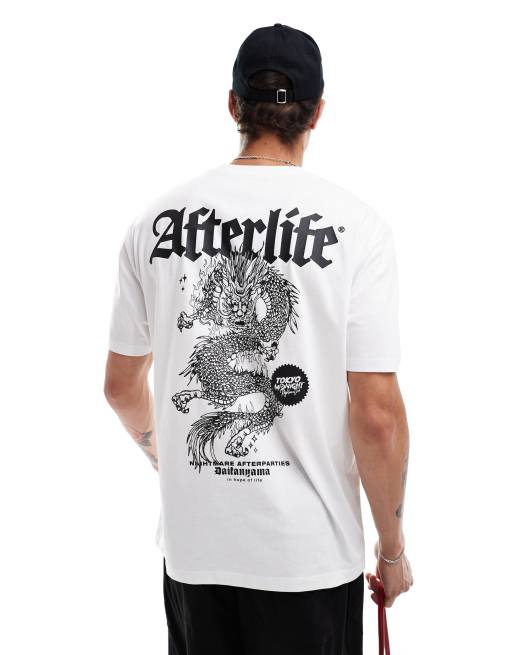 ASOS DESIGN - Ruimvallend T-shirt met drakenprint op rug in wit, 3 van 4