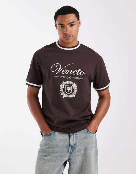 ASOS DESIGN - Ruimvallend T-shirt met gekleurde biezen en geborduurde print in bruin - view 1