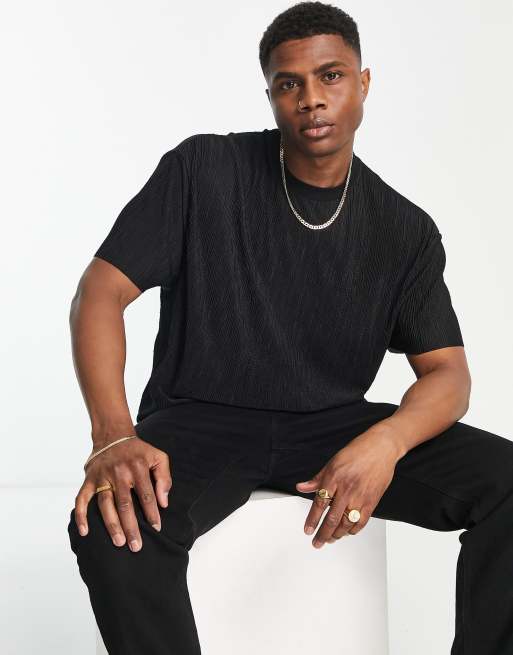 ASOS DESIGN - Ruimvallend T-shirt met geplooide textuur in zwart