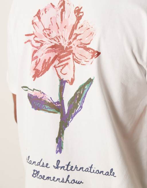 ASOS DESIGN - Ruimvallend T-shirt met grafische bloemenprint in wit , 3 van 4