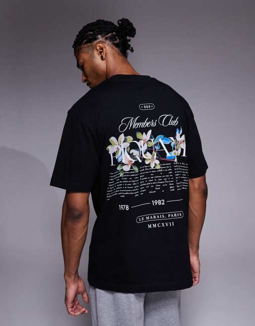 ASOS DESIGN - Ruimvallend T-shirt met grafische bloemenprint in zwart