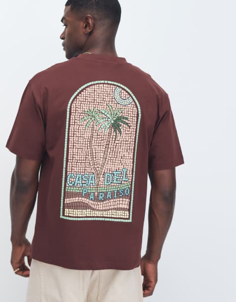 ASOS DESIGN - Ruimvallend T-shirt met grafische mozaïekprint in bruin - view 1