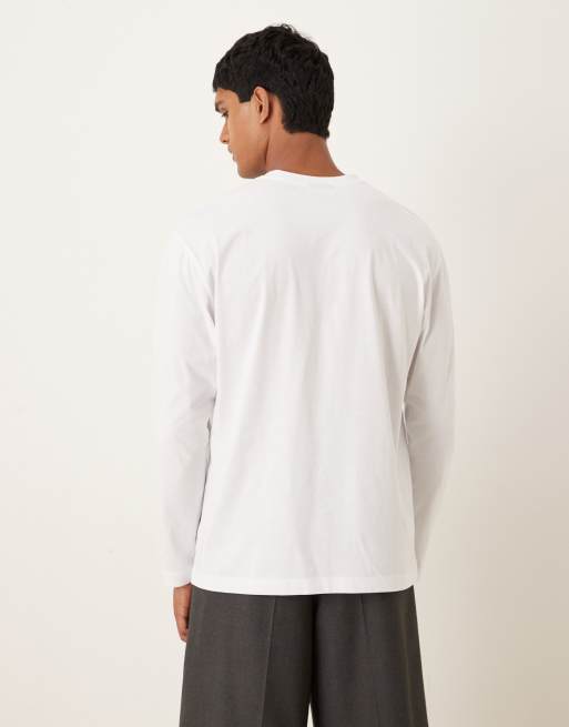 ASOS DESIGN - Ruimvallend T-shirt met lange mouwen en print op de borst in wit
