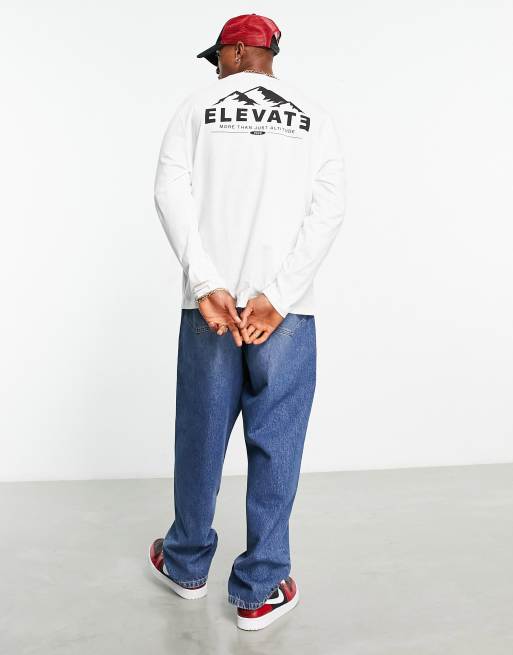 ASOS DESIGN - Ruimvallend T-shirt met lange mouwen en print op de rug in wit