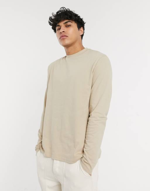 ASOS DESIGN - Ruimvallend T-shirt met lange mouwen in beige