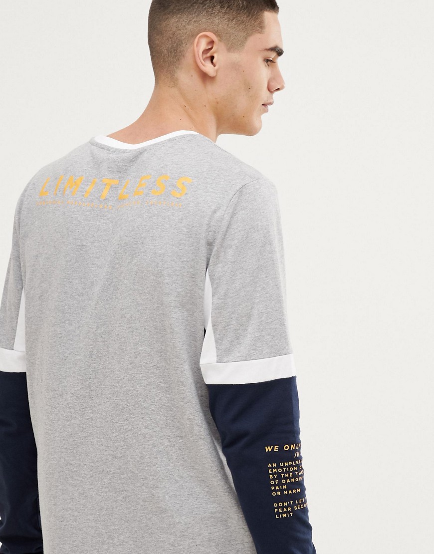 ASOS DESIGN - Ruimvallend T-shirt met lange mouwen, kleurvlakken en limitless-tekstprint-Marineblauw