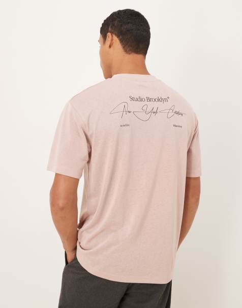 ASOS DESIGN - Ruimvallend T-shirt met linnenlook en grafische tekstprint in donkergrijs - view 1