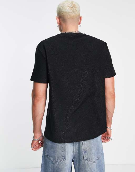 ASOS DESIGN - Ruimvallend T-shirt met metallic textuur in zwart, 2 van 4