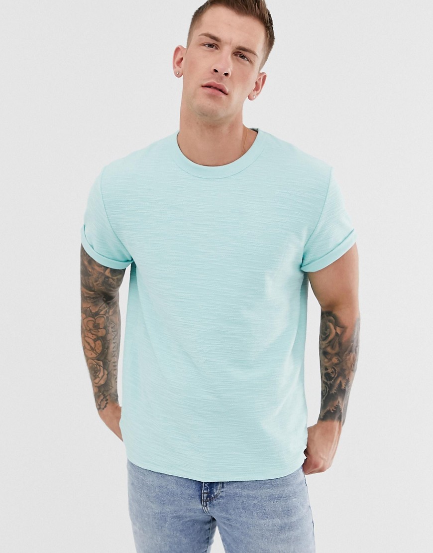 ASOS DESIGN - Ruimvallend T-shirt met omgeslagen mouwenvan jersey met textuur-Blauw