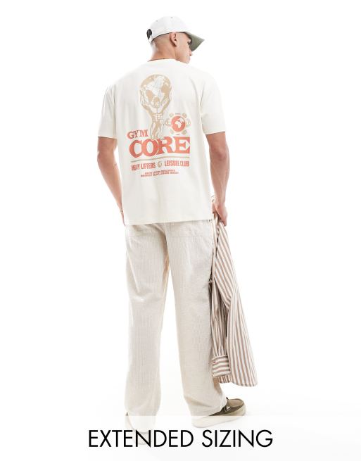 ASOS DESIGN - Ruimvallend T-shirt met print op de achterkant in gebroken wit