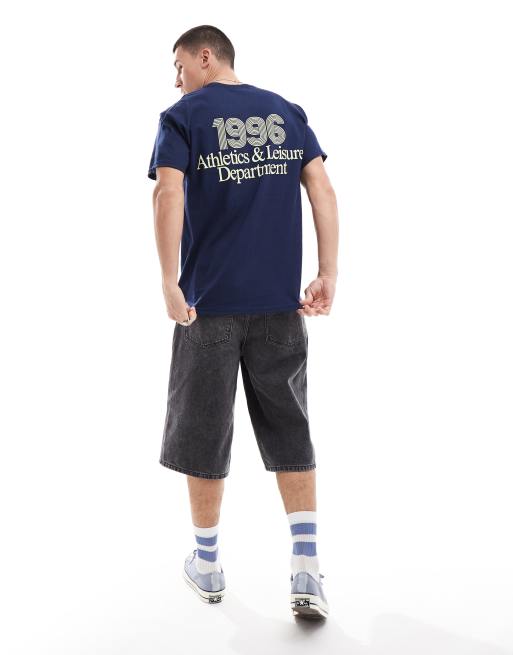 ASOS DESIGN - Ruimvallend T-shirt met print op de achterkant in marineblauw