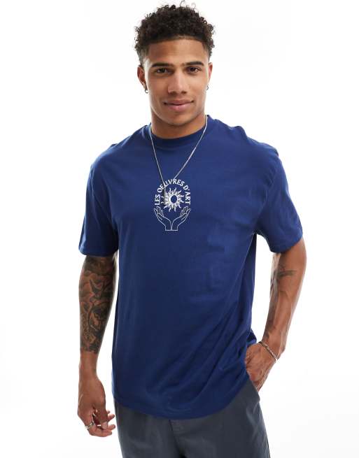 ASOS DESIGN - Ruimvallend T-shirt met print op de voorkant in marineblauw