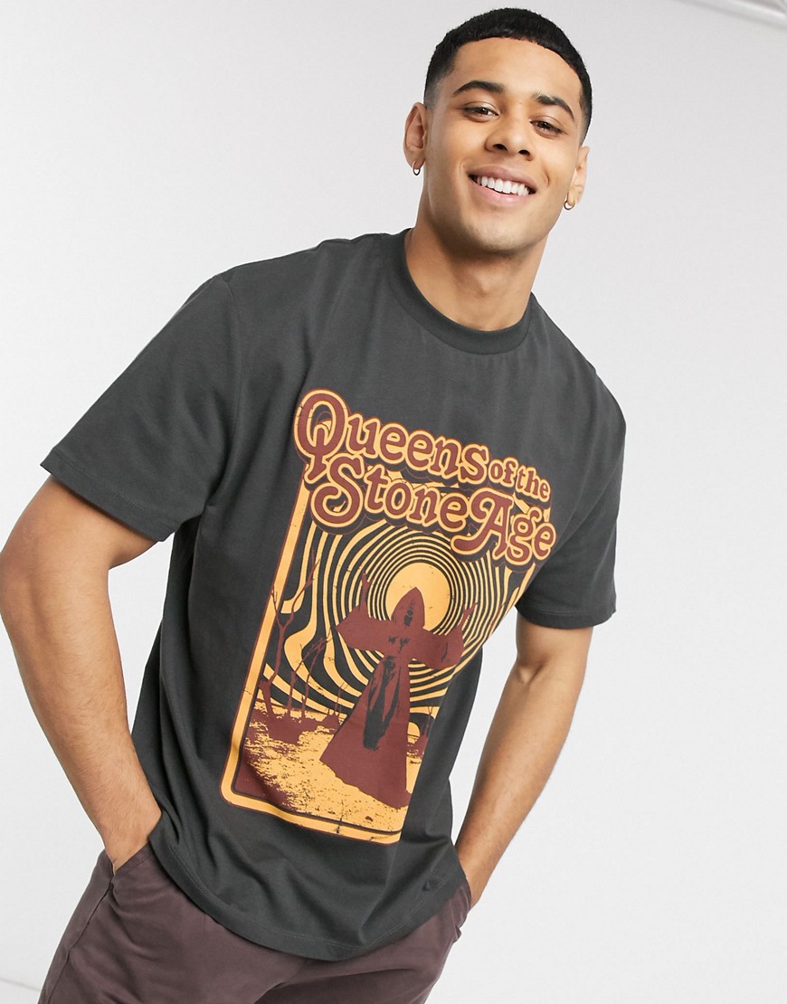 ASOS DESIGN - Ruimvallend T-shirt met Queen Of The Stone Age-print op de voorkant-Zwart