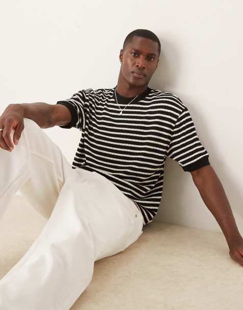 ASOS DESIGN - Ruimvallend T-shirt met rechte pasvorm en streeptextuur in zwart en wit - view 1