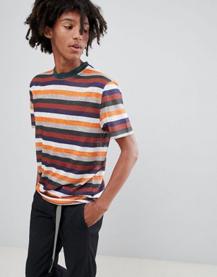 ASOS DESIGN - Ruimvallend T-shirt met retro-strepen in linnen-Multi