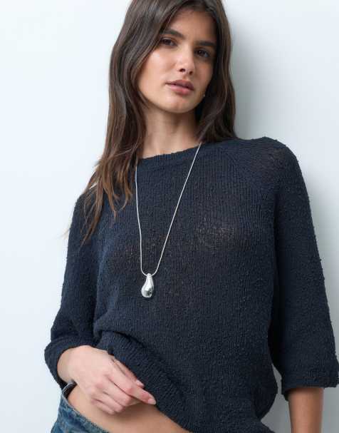 ASOS DESIGN - Ruimvallend T-shirt met ronde hals en verlaagde mouwen in marineblauw - view 1