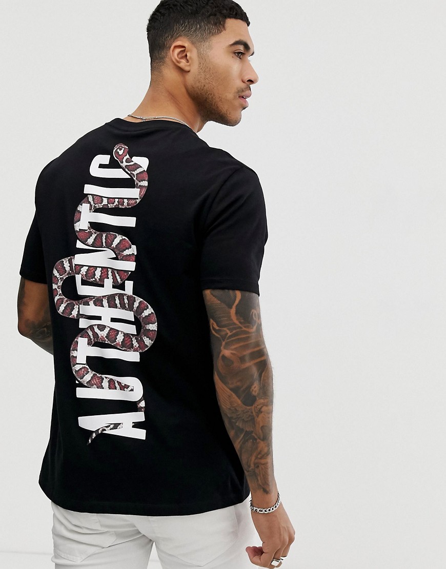 ASOS DESIGN - Ruimvallend T-shirt met slangen- en tekstprint achterop-Zwart